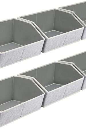 Closet Organizers Bins 6 Packs - Large Closet Shelf Organizer with Handles, Fabric Trapezoid Storage Bins, Collapsible Storage Cubes for Clothes, Towels, Light Gray