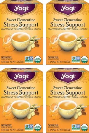 Yogi Tea Sweet Clementine Stress Support - 16 Bags per Pack (4 Packs) - Stress Support Herbal Tea - Calming Adaptogen Tea - Includes Ashwagandha Root, Lemongrass, Cinnamon Bark & More