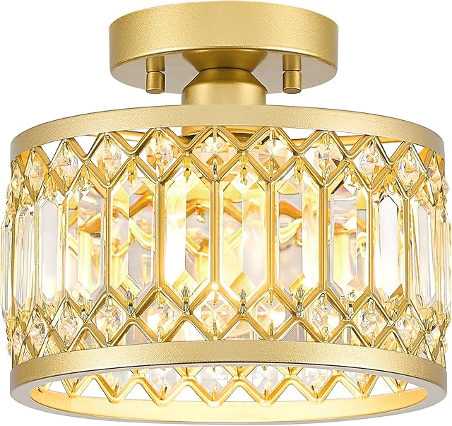 Modern Crystal Ceiling Light Fixture Semi Flush Mount Ceiling Light