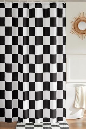 Checkered Shower Curtain, Black and White Shower Curtains for Bathroom, Cute Retro Checkerboard Shower Curtain Vintage Aesthetic, Machine Washable Fabric Bath Curtain, 72''x72''
