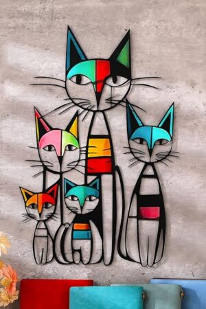 Wesiti Cat Wall Art Decor Metal Iron Wall Sculptures Decor for Cats Lover 10.6 x 15.7 Inches Colorful Mid Century Cat Retro Signs for Home Living Room Bedroom Kitchen Office(Classic)