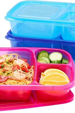 Bentgo Easyboxes - Original Stackable Lunch Boxes - Reusable 3-Compartment Food Containers for Kids and Adults - Bento Lunch Box for Meal Prep, School, & Work - BPA Free, Set of 4 (Jewel Brights)