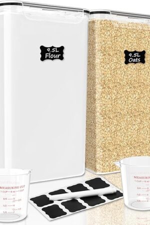2 PC Flour Sugar Storage Containers (9.5L | 321 Oz) Extra Large Food Storage Containers with Lids - Airtight Leakproof BPA FREE Flour Container for Rice, Cereal, Sugar