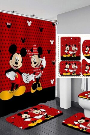 4Pcs Shower Curtain Set with Non-Slip Rugs, Toilet Lid Cover and Bath Mat, Waterproof Polyester Fabric Bathroom Curtain with 12 Hooks, 72 x 72inch1