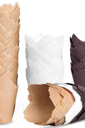 200pcs Tulip Cupcake Liners, Premium Muffin Liners Holders for Baking Cups, Greaseproof Cupcake Wrappers in Standard Size, Classic Parchment Paper Cupcakes Liner for Party, Christmas by JIRNGLA