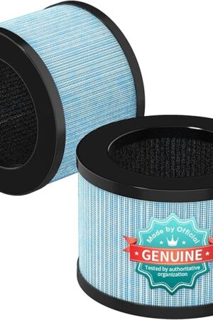 2-Pack Replacement Filter, 4-in-1 H13 True HEPA & Efficiency Activated Carbon, for Pet Hair, Odors, Pollen, Smoke, Blue