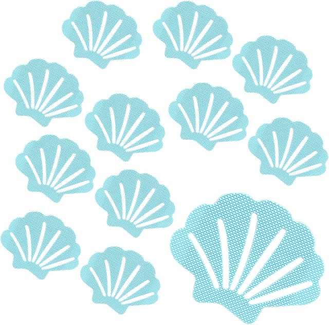 Bathtub Stickers Non Slip, Shell Shaped Tubs Safety Shower Treads, Adhesive Sticker for Bathroom Bathtub, Shower Floor,Blue (12Pcs)