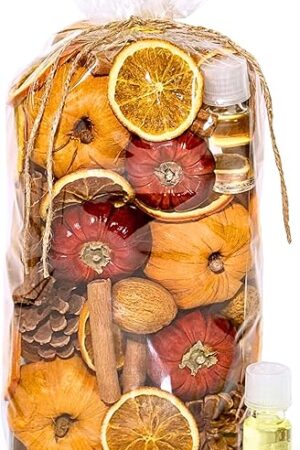 ANDALUCA Potpourri Mini Pumpkins, Cinnamon, Orange Slices & Pumpkin Spice Fragrance Vial Included Vase & Bowl Filler (Pumpkin Spice)
