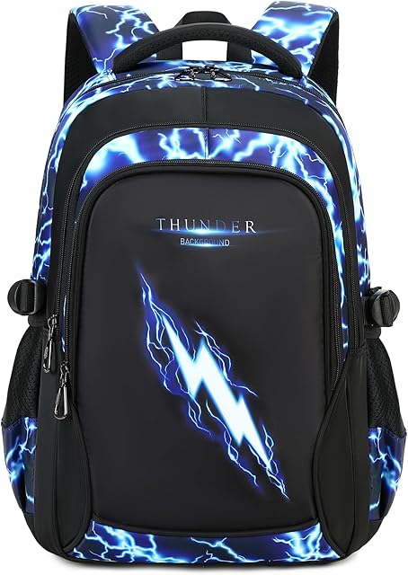 Boys Backpack for Kids Elementary School Bags Lightning Teens Durable Bookbag (blue)
