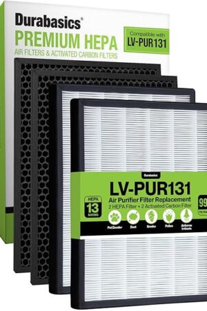 Durabasics Air Purifier Replacement Filter for Levoit Filter Replacement LV-PUR131, LV-PUR131S and LV-PUR131-RF | 2 HEPA & 2 Activated Carbon Pre-Filters