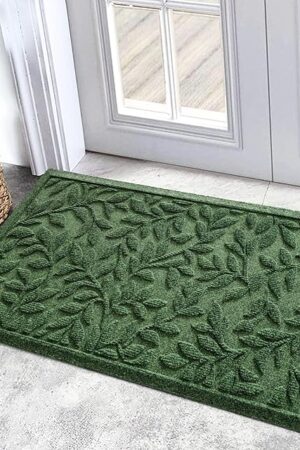 Bulijojo Doormats Natural Rubber Front Entrance Entryway Mat 17x30 Inch Leaves Green