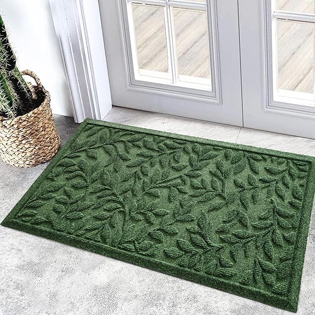 Bulijojo Doormats Natural Rubber Front Entrance Entryway Mat 17x30 Inch Leaves Green