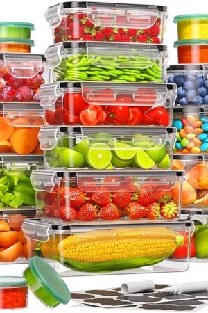 40 Piece Food Storage Containers with Lids(20 Containers & 20 Lids), BPA-Free Plastic Food Containers for Kitchen Storage and Organization, Leak Proof Meal Prep Container, Includes Labels & Pen