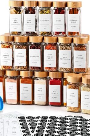 DWTS DANWEITESI 36 Pcs Glass Spice Jars - 4oz With Bamboo Lids, Empty Bottles With Labels, Kitchen Spice Jars With Shaker Lids