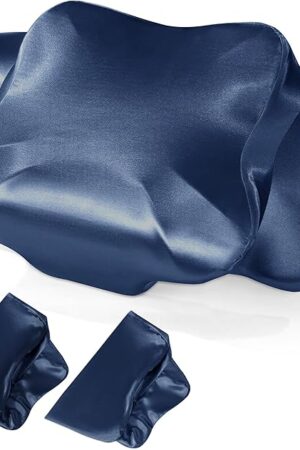 BALAPET 2 Pack Satin Cervical Pillowcase, Smooth & Soft Pillow Case Cover,Ergonomic Pillowcase with Zipper,Cover Only(Navy Blue)
