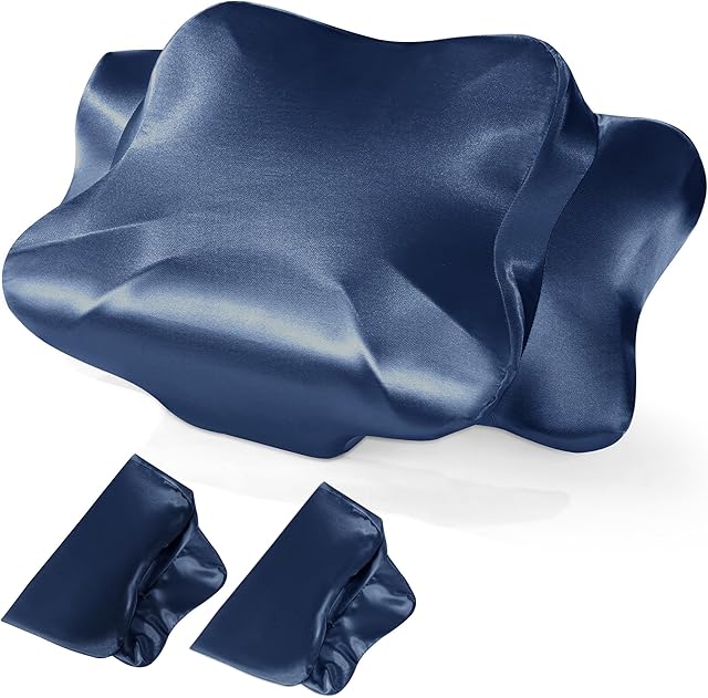 BALAPET 2 Pack Satin Cervical Pillowcase, Smooth & Soft Pillow Case Cover,Ergonomic Pillowcase with Zipper,Cover Only(Navy Blue)