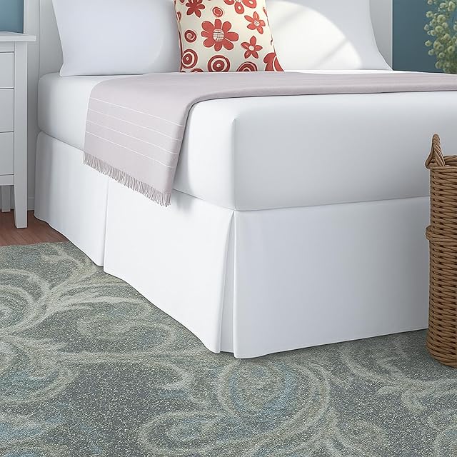Cottington Lane Luxury Pleated Bedskirt Queen Size 18 Inch Drop Split Corners, Hotel Luxury 1800 Ultra-Soft Tailored Drop Box Pleated Styling Dust Ruffle, Classic & Clean Look, White