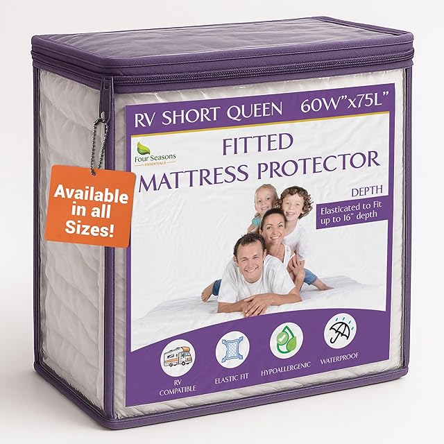 RV Short Queen Mattress Protector – Mattress Cover for 60"x75" Bed - 100% Waterproof, Noiseless, Hypoallergenic Fitted Sheet Mattress Protector for Camper