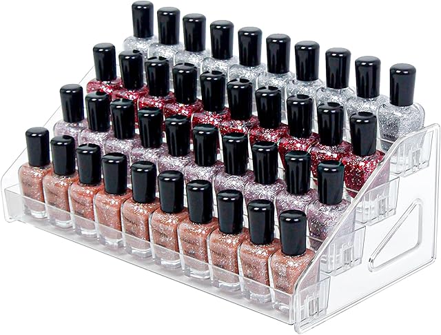 4-Tier Clear Acrylic Nail Polish Organizer, Holds 32-64 Bottles, Multi-Purpose Display for Nail Polish, Sunglasses, Essential Oils and Cosmetics