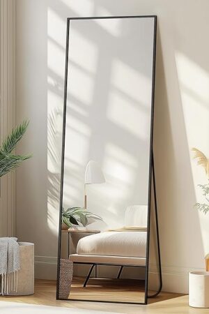 Delma Wall Full Length Mirror,Standing Mirror Full Body,Large Floor for Wall Door Bedroom Bathroom Living Room with Aluminium Frame(with Stand,56x15-Black)
