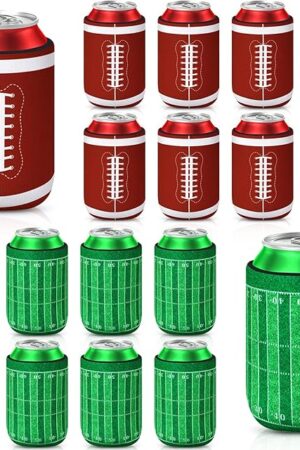 18 Pack Football Can Cooler Sleeves Beer Drink Can Bottle Cooler Sleeves Cooler Collapsible for Football Lovers Party Birthday Themed Party Decorations Supplies Favors