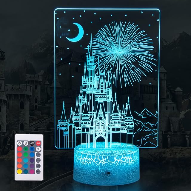 Creative 3D Illusion lamp Castle Night Light with Remote & Smart Touch 7 Colors + 16 Colors Changing Dimmable Castle Kids Night Light 2-12 Year Old Boy or Girl Christmas Brithday Gifts