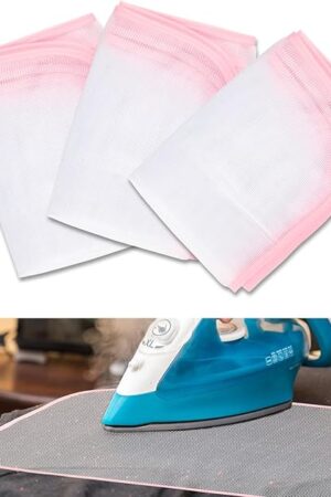 3 Pcs Protective Pressing Cloth for Ironing, Heat Resistant Ironing Cloth to Protect Clothes, Pink Edge Scorch Saving Iron Protector Mesh for Ironing Protection