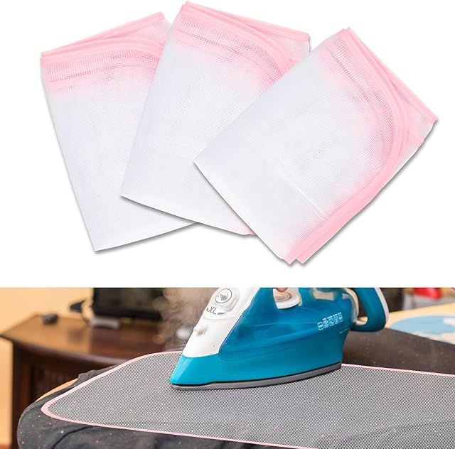 3 Pcs Protective Pressing Cloth for Ironing, Heat Resistant Ironing Cloth to Protect Clothes, Pink Edge Scorch Saving Iron Protector Mesh for Ironing Protection