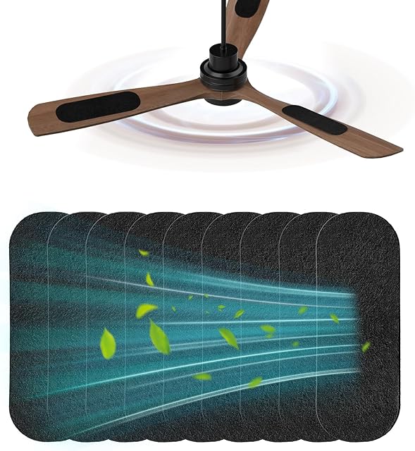 9 Pack Ceiling Fan Filters for Blades | Activated Coconut Shell Carbon Air Filter | Easy‑Stick, Unscented & Universal‑Fit | for Home & Office Air Maintenance