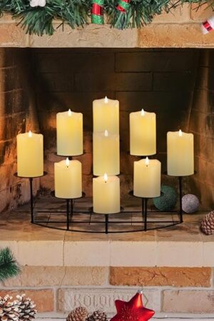 Candelabra Fireplace Candle Holder: Black Metal Pillar Candle Holders for Inside Fireplace Mantle Decor Floor Candelabras Table Centerpiece