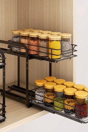 2-Tier Metal Basket Spice Rack Organizer