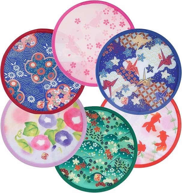 6 Pcs Floral Round Folding Hand Fan Japanese Foldable Fan Handheld Cooling Fans for Festival Summer Wedding Party Favors Decorations (Japanese, 8 Inch)