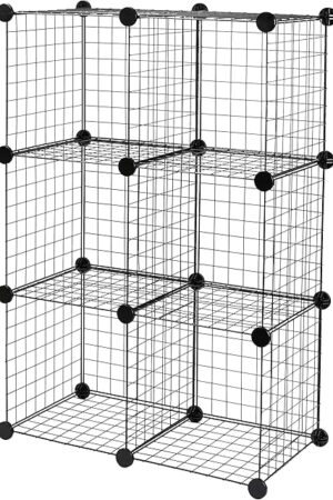 Amazon Basics Cube Wire Grid Stackable Storage Shelves, 6-Cube, 12.6"D x 26"W x 38"H, Black