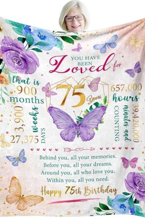 75th Birthday Gifts for Women, Gifts for 75 Year Old Woman, 75 Year Old Birthday Present for Women, 1950 Bday Present for Woman, 75th Bday Decorations for Female Throw Blanket 50"X60"
