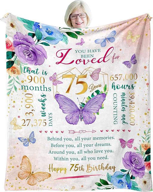 75th Birthday Gifts for Women, Gifts for 75 Year Old Woman, 75 Year Old Birthday Present for Women, 1950 Bday Present for Woman, 75th Bday Decorations for Female Throw Blanket 50"X60"