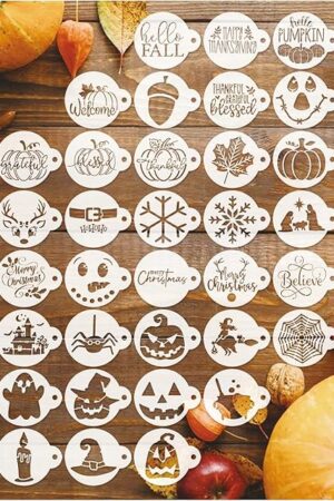 45Pieces Christmas Halloween Fall Thanksgiving Cookie Stencils Reusable Holiday DIY Baking Cake Templates Stencil for Food Dessert Craft (45 Holiday)