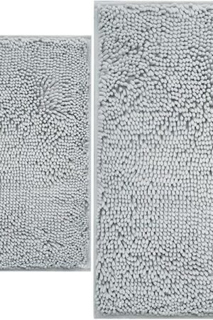 BOANKODU Bathroom Rugs Sets Chenille Bath Mat Bathroom Rug 32x20 Inch + 24x16 Inch Light Grey