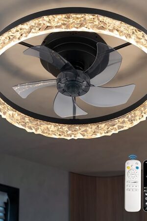 CubiCubi Ceiling Fans with Lights 20 Inch Crystal Style Flush Mount Modern Fandelier