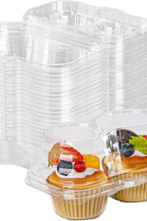 2 Count Cupcake Containers 25 Pack Cupcake Holder with Connected Airtight Lid Cupcake Boxes for 50 Cupcakes Muffins, BPA Free, Standard Size