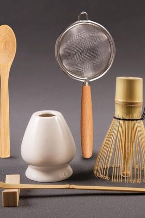COANTO Matcha Whisk Set - Includes Sifter Bamboo Whisk (Chasen), Tea Spoon, Spoon Holder, Scoop and Whisk Holder, 6pcs (No Bowl Included)