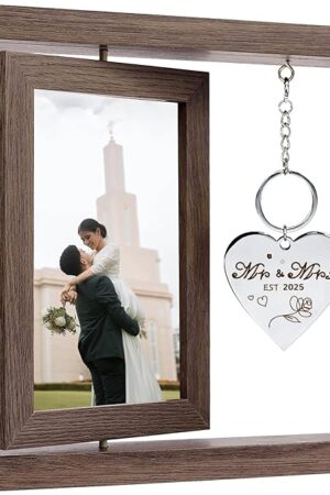 Wedding Gifts for Couples 2025,Rotating Floating Mr and Mrs Picture Frame,4x6 Rustic Picture Frame Engagement Gifts for Couples,Bridal Shower Gift for Bride to Be