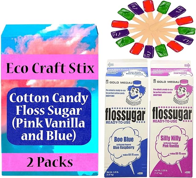 Cotton Candy Floss Sugar -2pk Cotton Candy Floss Sugar (Pink Vanilla and Blue) Brand Name, 2 Pack