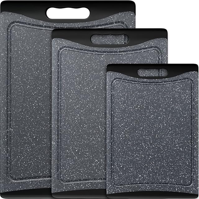 Extra Large Cutting Boards, Plastic Cutting Boards for Kitchen (Set of 3) Cutting Board Set Dishwasher Chopping Board with Juice Grooves Easy-Grip Handles, Dark Grey, Empune