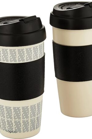 Copco 5237160 Reusable, Insulated Double Wall Travel Mugs 16-ounce White/Black , 2 Count ( Pack of 1)
