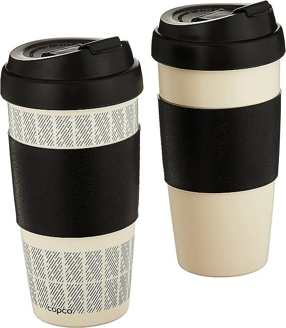 Copco 5237160 Reusable, Insulated Double Wall Travel Mugs 16-ounce White/Black , 2 Count ( Pack of 1)