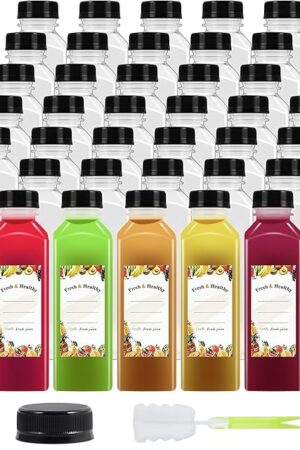 36pcs 16 oz Plastic bottles with lids,Juice bottles with caps, Reusable Clear Bulk Beverage Containers for Juice, Milk and Other Beverages