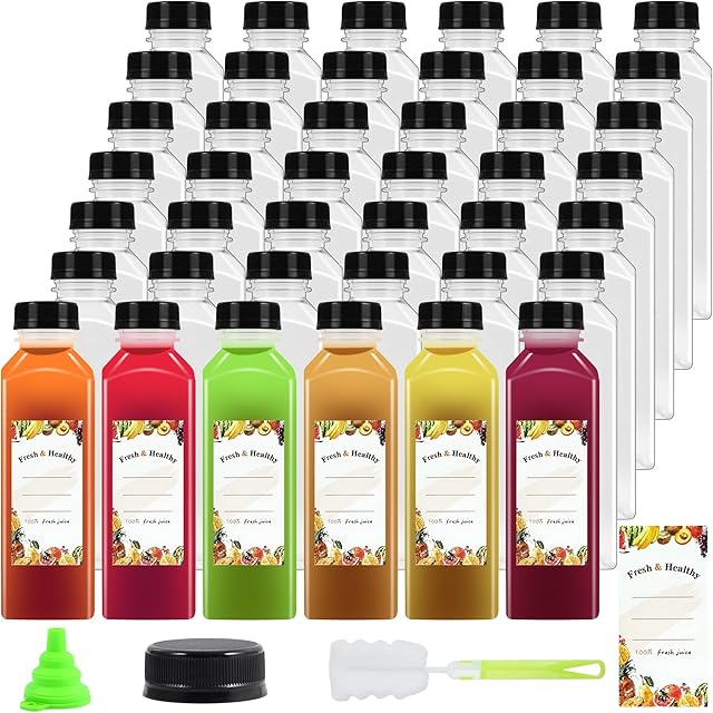 36pcs 16 oz Plastic bottles with lids,Juice bottles with caps, Reusable Clear Bulk Beverage Containers for Juice, Milk and Other Beverages