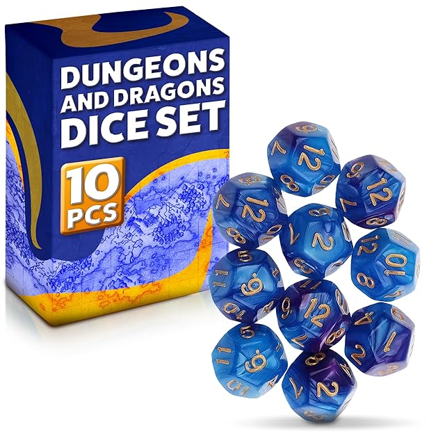 The 10 PCs Dungeons & Dragons D12 Dice Set – 12 Sided Dice Set for Table Games – Dual Blue-Purple Color with Clearly Visible Numbers, Sturdy Material | Suitable for Pathfinder, RPG and Other Board Games