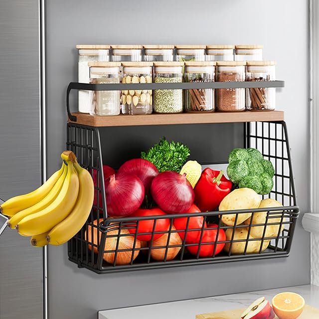 Magnetic Shelf for Fridge,Onion and Potato Spice Snacks Fruit and Vegetable Storage and Organizer,Wire Basket for Pantry,Kitchen Countertop,RV and Laundry