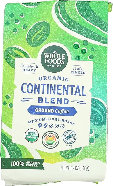 Whole Foods Market, Organic Continental Blend Ground Coffee, Medium-Light Roast, Complex & Heavy, Fruit-Tinged, 12 Ounce